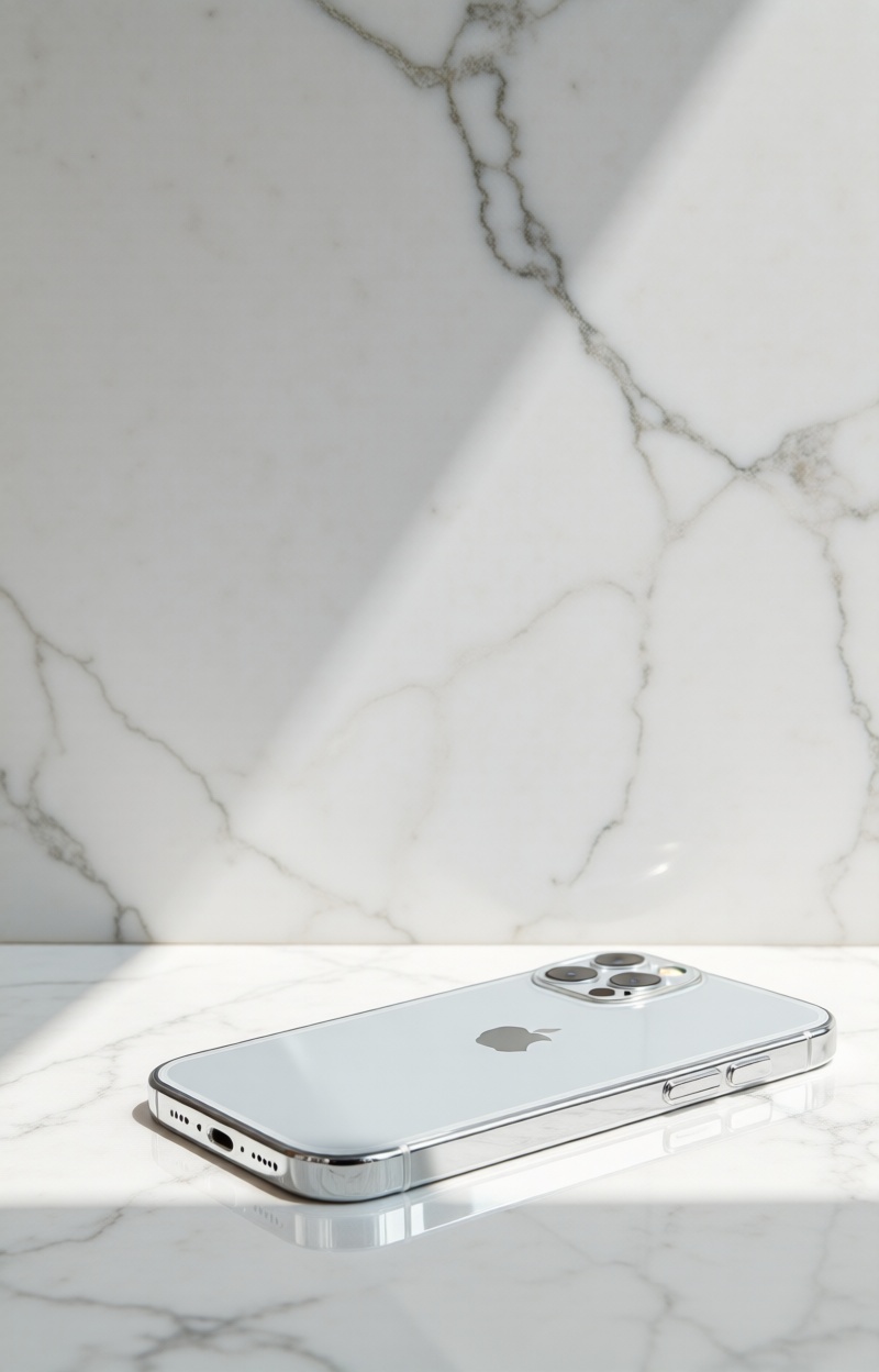 Eсomluxtexture. Smartphone on silver surface,  minimalist premium product layout,  stylish elegant composition on Tensor.Art