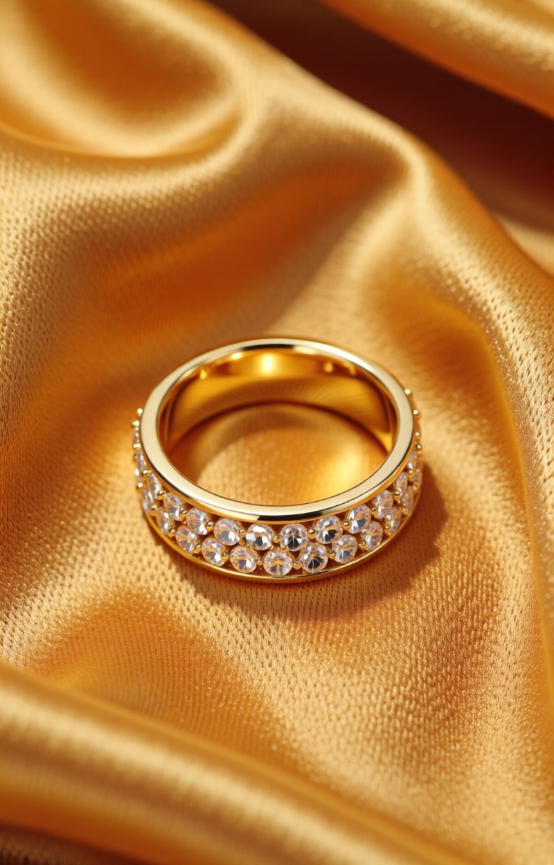 Eсomluxtexture. Top view,  gold ring on velvet fabric background,  luxury flat lay jewelry showcase on Tensor.Art