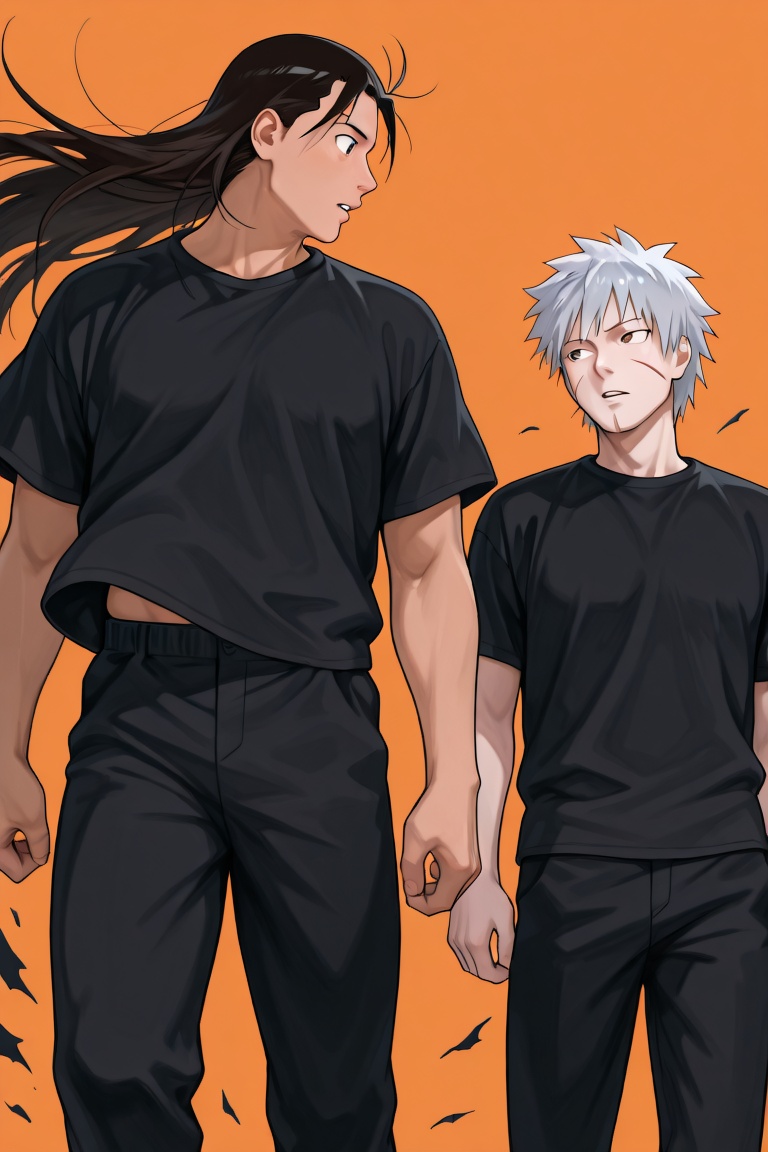 anime screencap,  senju tobirama and senju hashirama-duo couple focus,  black and white_senju tobirama and senju hashirama...