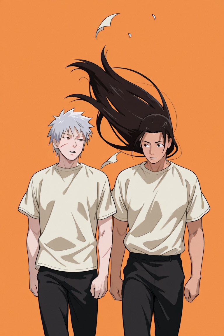anime screencap,  senju tobirama and senju hashirama-duo couple focus,  black and white_senju tobirama and senju hashirama...