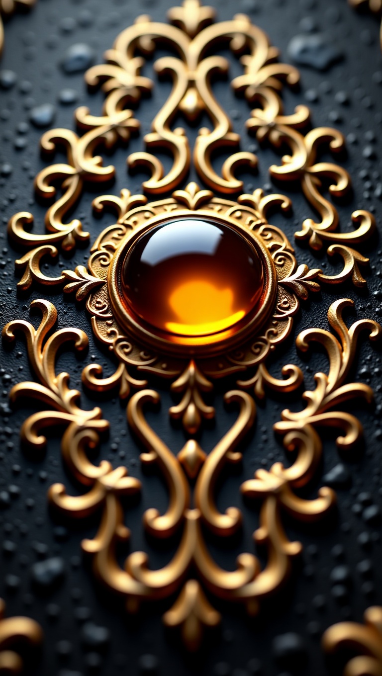 A hyperrealistic,  macro shot of an intricate,  golden filigree design. The ornate on Tensor.Art