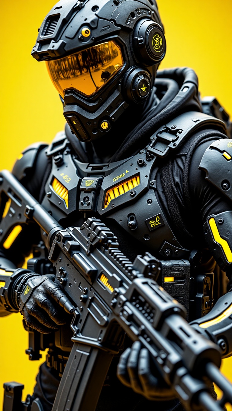 A monumental hyper-realistic poster,  capturing a futuristic soldier in a dynamic,  non-static stance on Tensor.Art