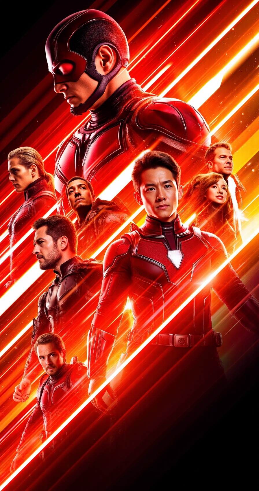 cinematic superhero poster,  diagonal composition,  multiple characters layered on Tensor.Art