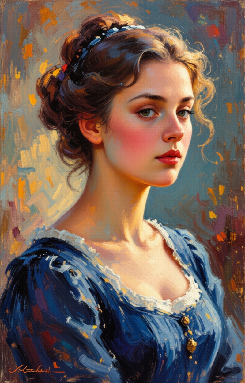 ((Painterly blur)). Impressionist oil painting,  portrait of a woman,  expressive brush strokes on Tensor.Art