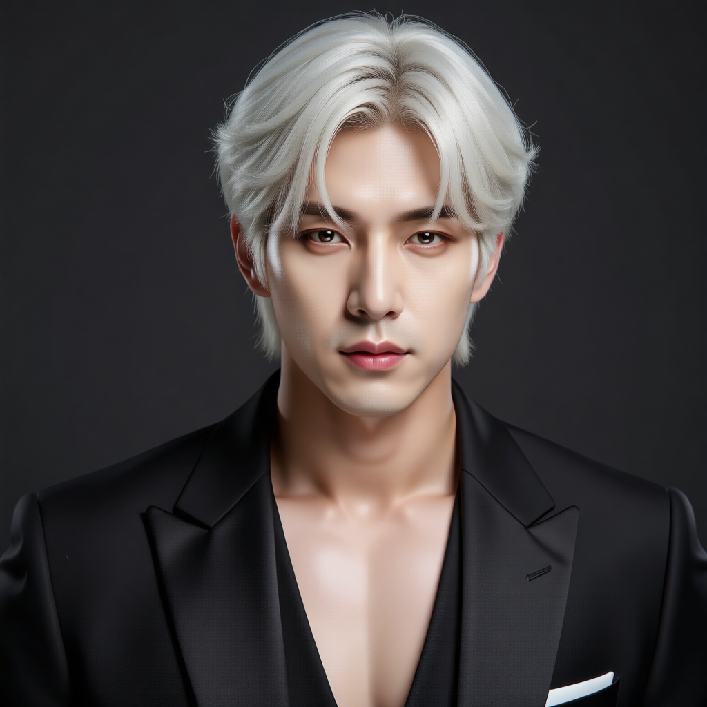 1 white-haired handsome guy in a black suit on Tensor.Art
