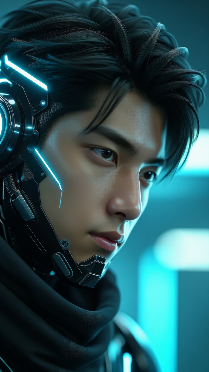 A cyberpunk robot Boy,  close-up,  SPACE-TIME NINJA on Tensor.Art