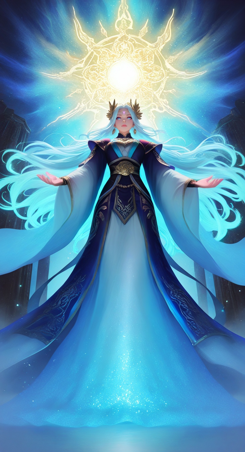 fantasy magical atmosphere with radiant neon glow and dreamy gradients BREAK a powerful sorceress figure,  aura shimmering...
