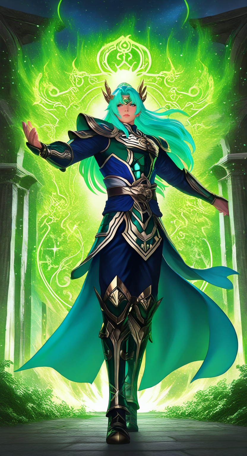fantasy magical atmosphere with glowing neon accents and radiant gradients BREAK a goddess-like archer warrior,  divine pr...