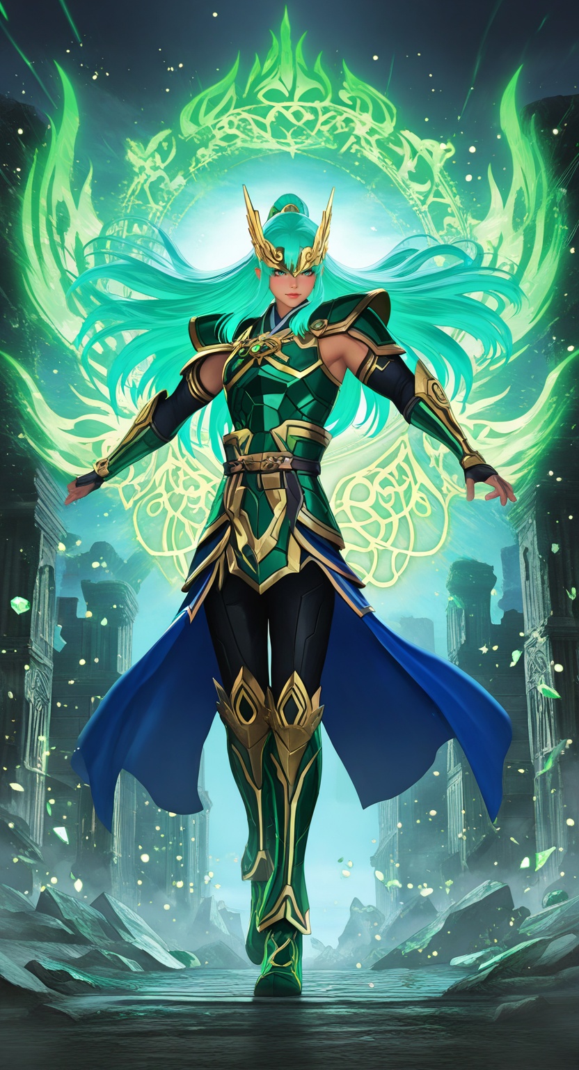 fantasy magical atmosphere with glowing neon accents and radiant gradients BREAK a goddess-like archer warrior,  divine pr...