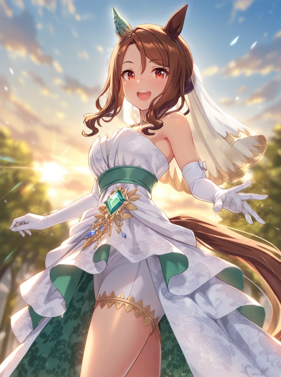 king halo \(umamusume\),  light green veil,  white elbow gloves on Tensor.Art