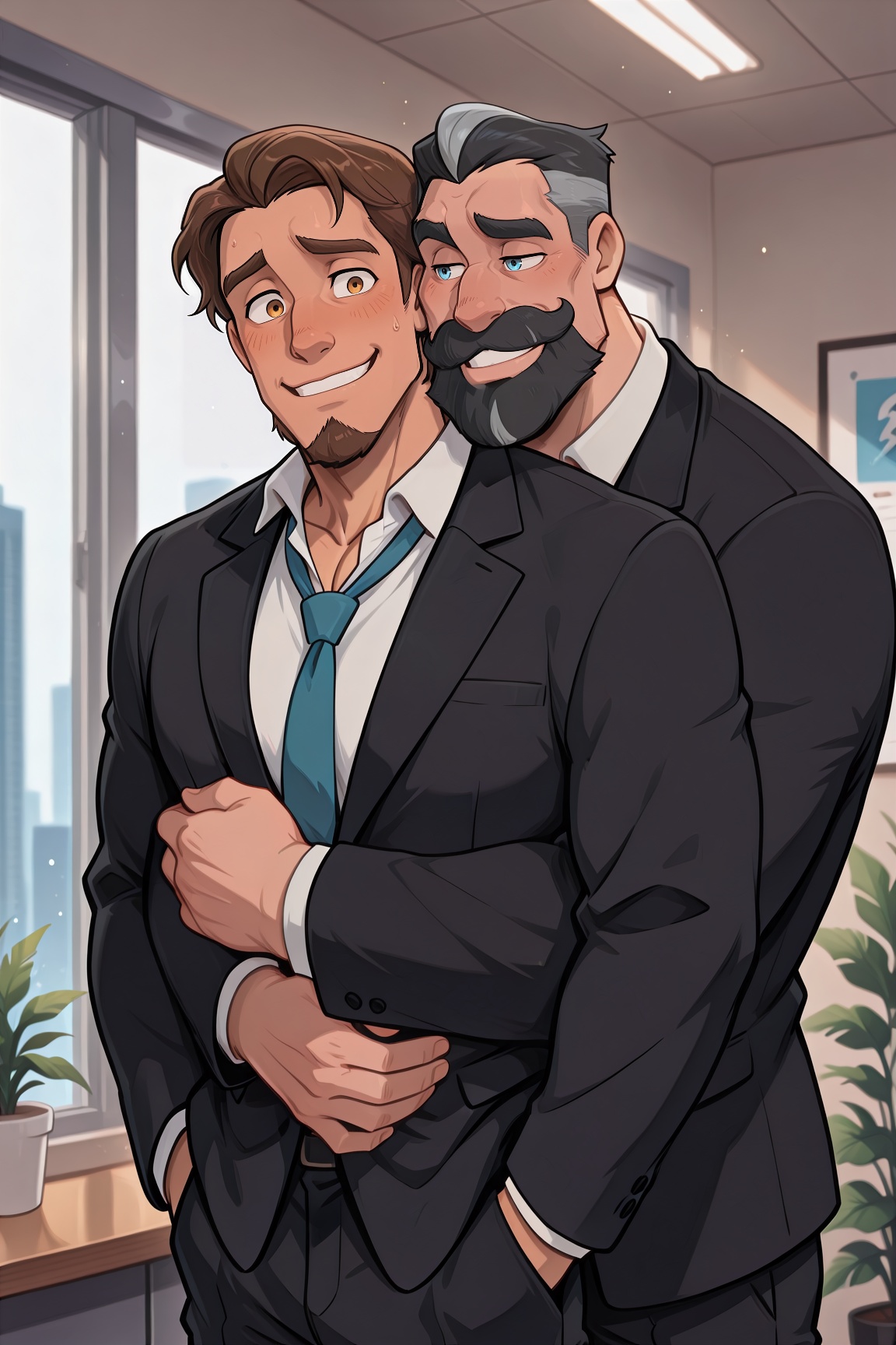 KingFrederic blue eyes AND FlynnRider hazel eyes,  male focus,  mature male on Tensor.Art