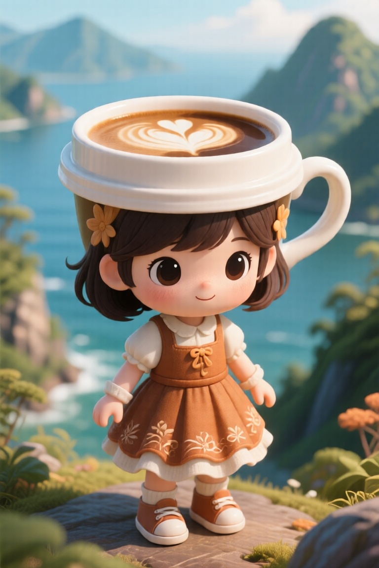 山海经,  女孩和咖啡杯的融合,  咖啡杯变成女孩的头 on Tensor.Art