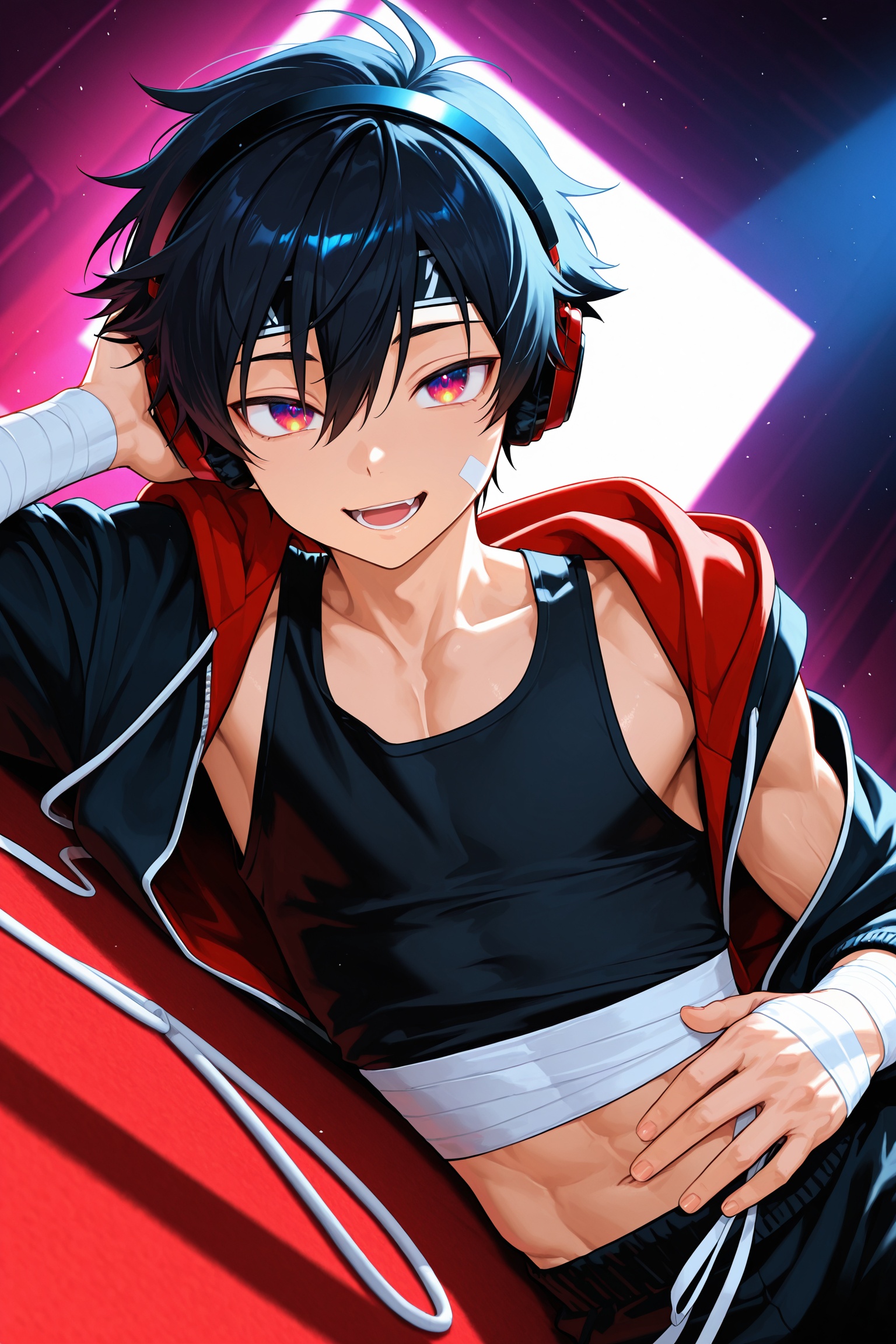 solo male,  1boy,  shota athletic boy with short messy black hair on Tensor.Art