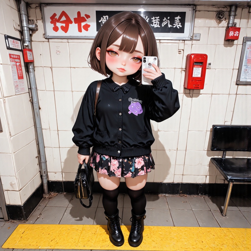 chibi kawaii: 1 girl,  solo,  brown hair on Tensor.Art