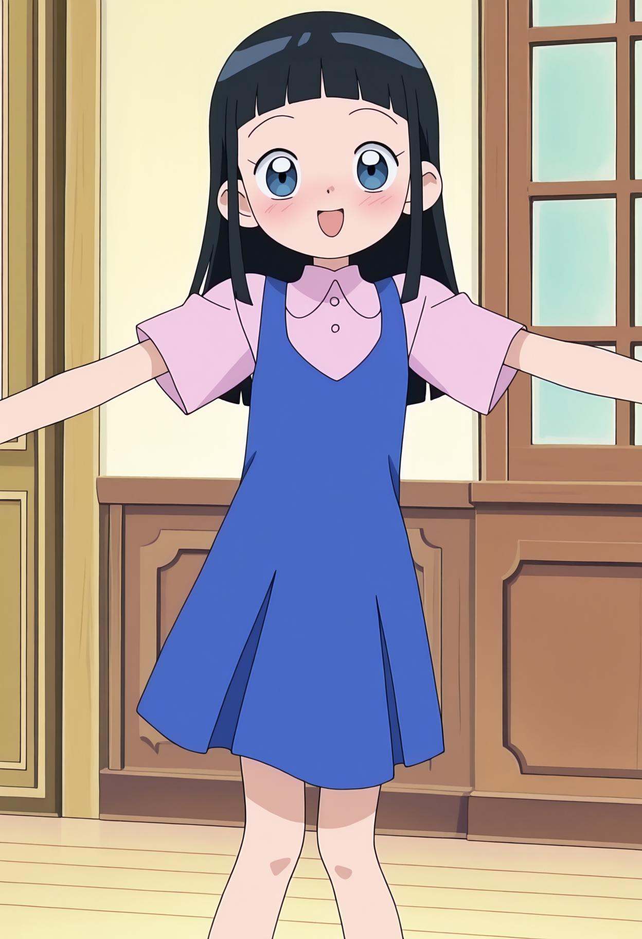 pinafore dress,  blue dress,  pink shirt on Tensor.Art