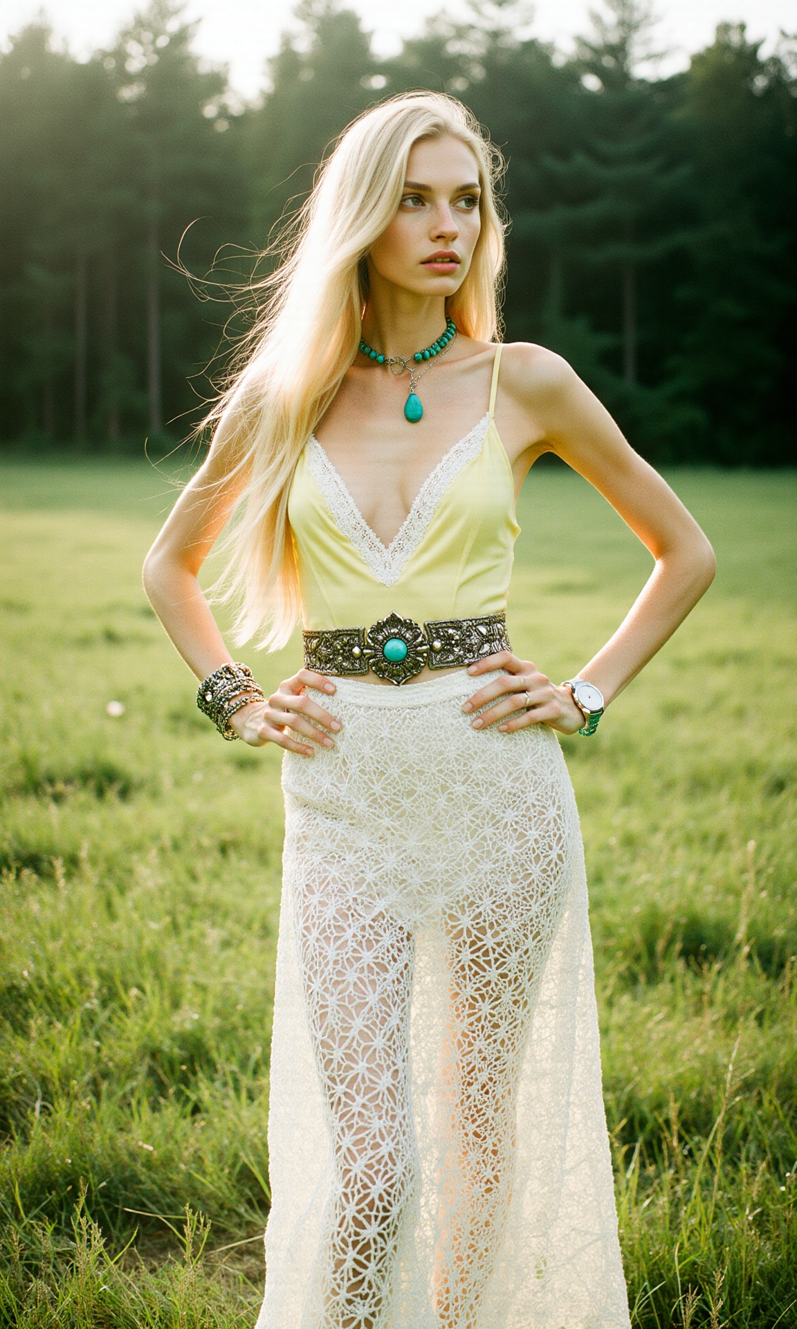 Capture a photograph of a strikingly beautiful,  dream-like woman with an unnervingly slender and pert figure,  accentuati...