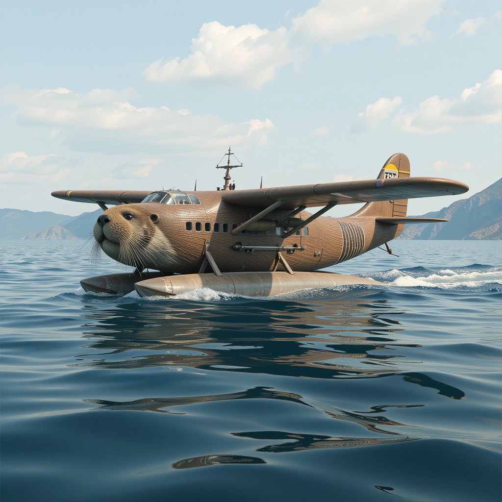1 floating on its back sea otter-shaped Seaplane,  Hybrid,  surreal on Tensor.Art