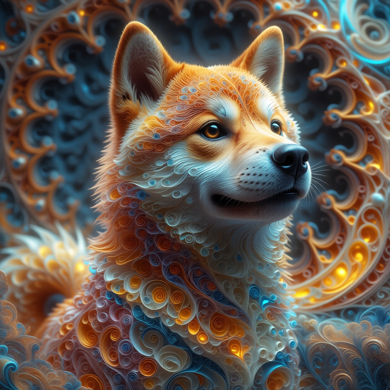 Shiba Inu made of fractal structures,  fractal object,  detailed fractal surface on Tensor.Art