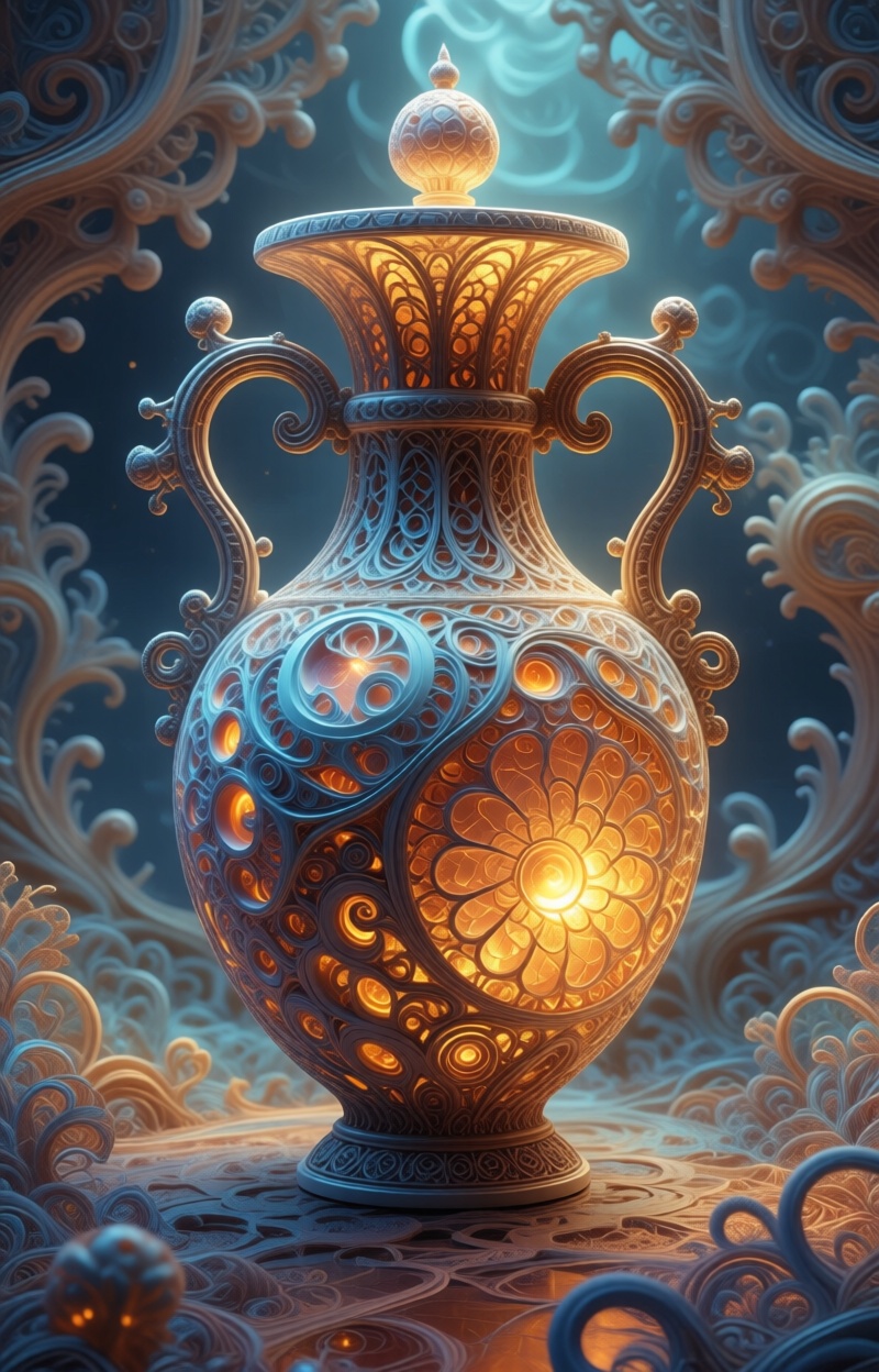amphora jug made of fractal structures,  fractal object,  detailed fractal surface on Tensor.Art