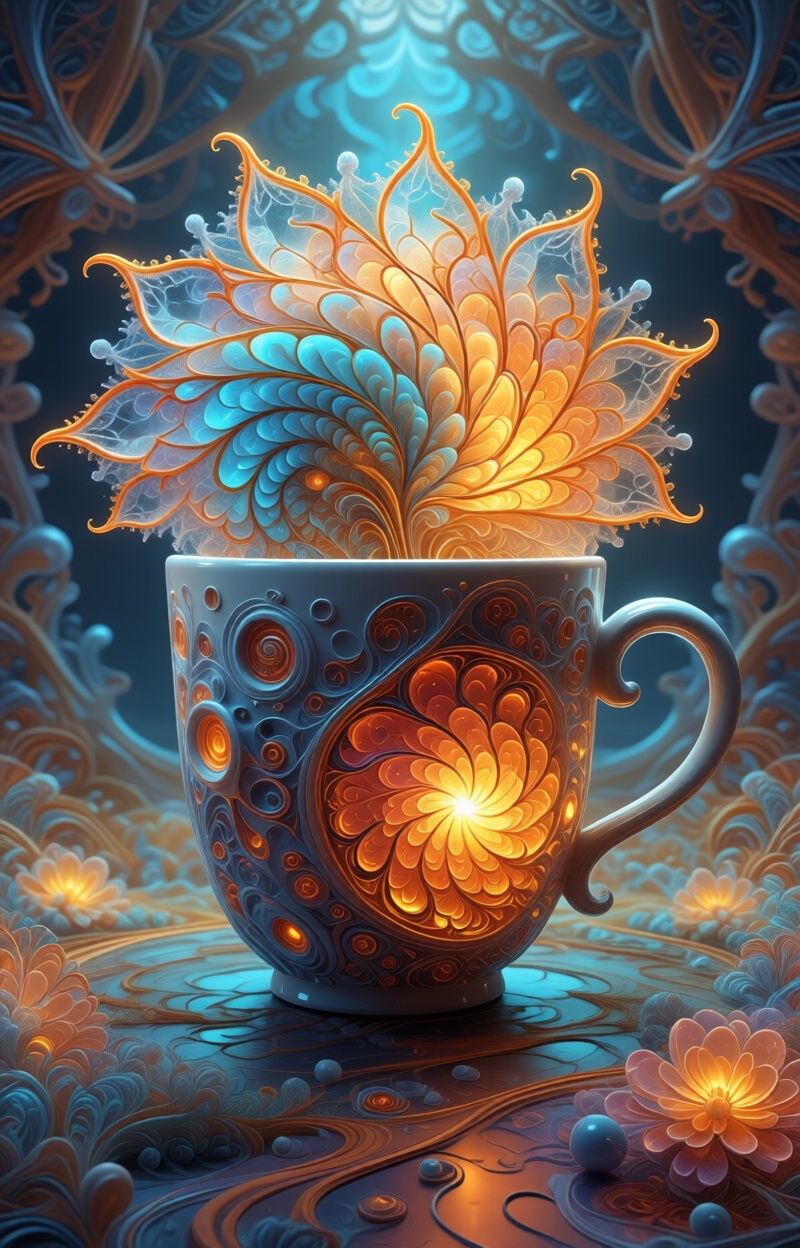 cup made of fractal structures,  fractal object,  detailed fractal surface on Tensor.Art
