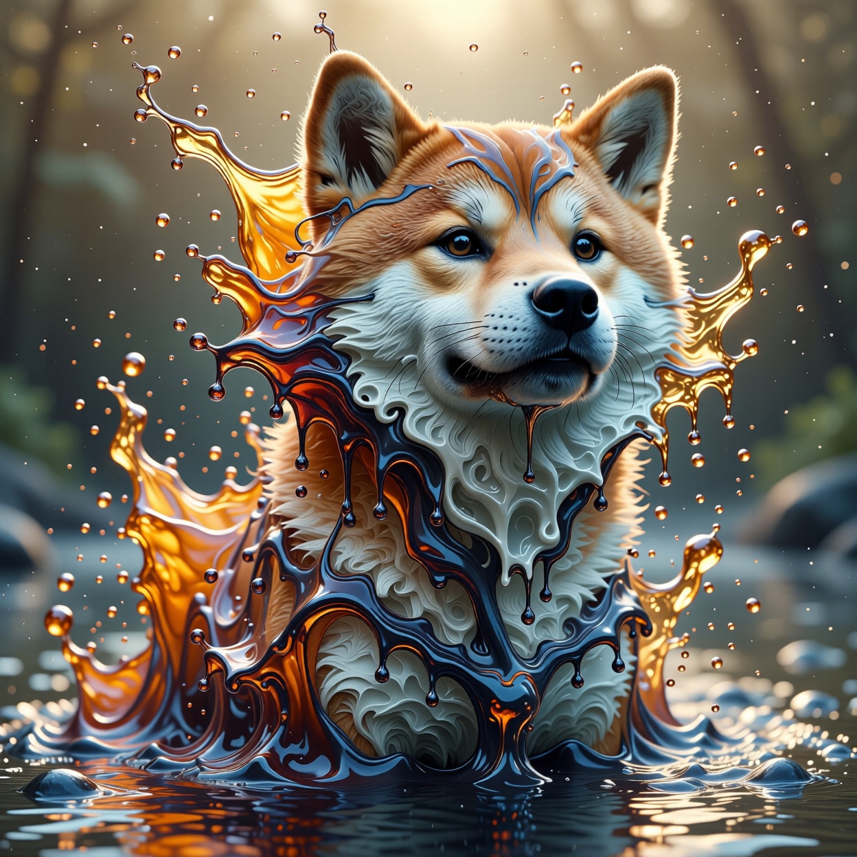 Shiba Inu. Portrait of a Shiba Inu. Portrait of a dog,  melting face and body,  surreal dripping effect on Tensor.Art