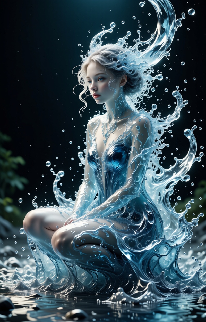 Beautiful girl. Portrait of a girl's figure in a full body,  sitting pos. Full clothed,  full water dressed. Portrait of a...