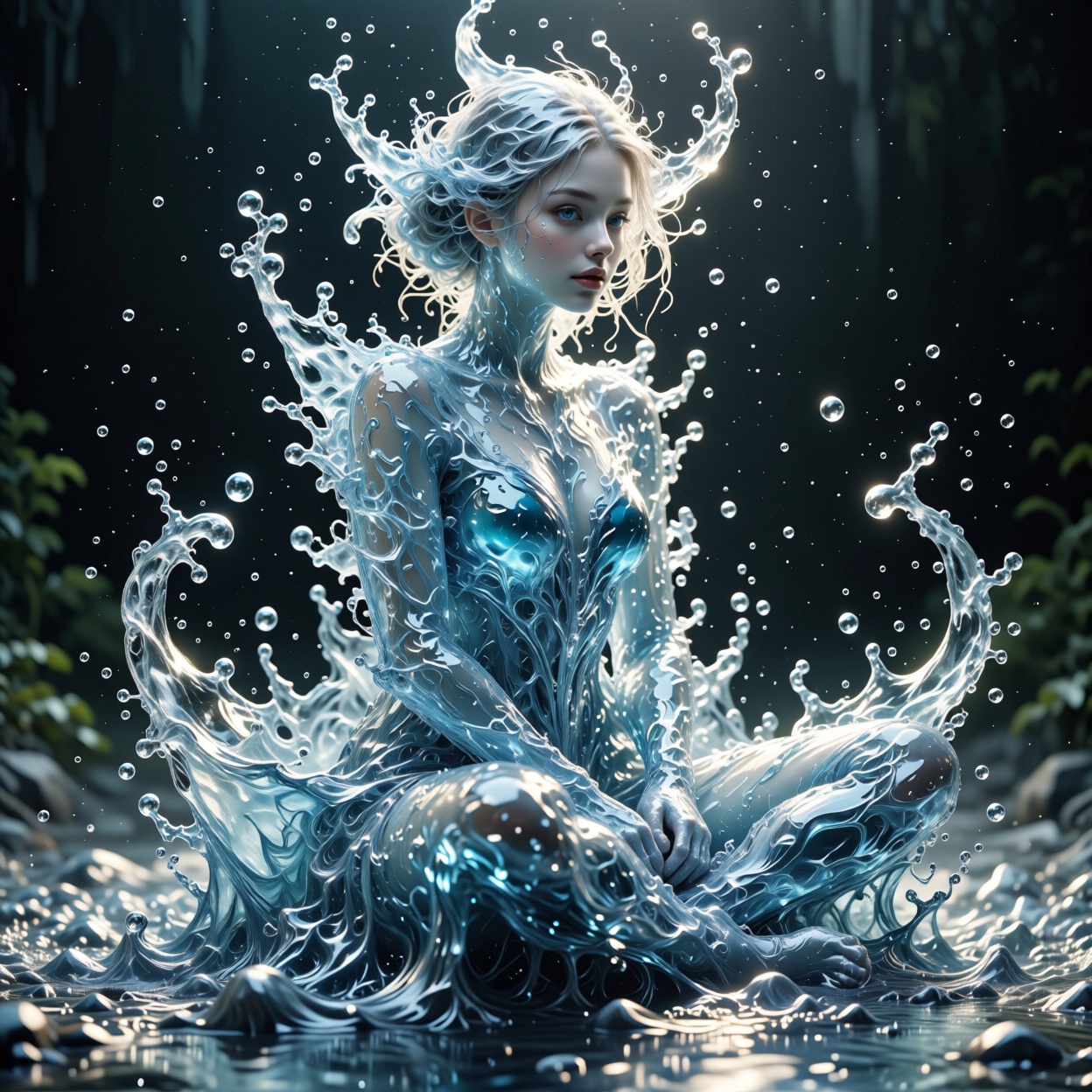 Beautiful girl. Portrait of a girl's figure in a full body,  sitting pos. Full clothed,  full water dressed. Portrait of a...