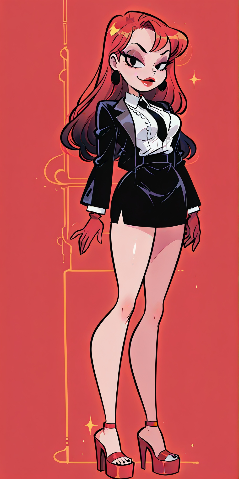 Goth villain female mafia mob lady boss,  black skirt business suit ,  black tie on Tensor.Art