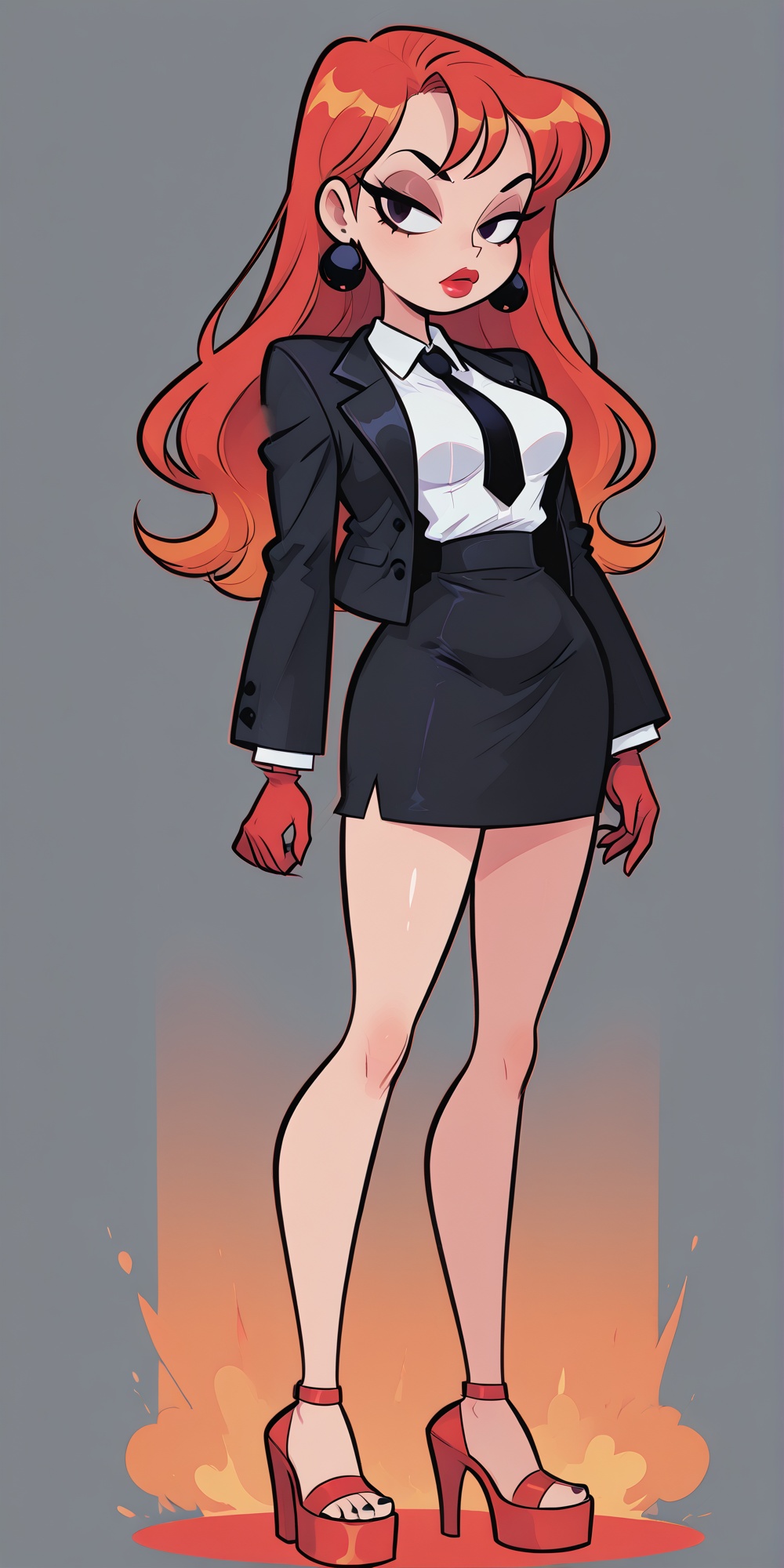 Goth villain female mafia mob lady boss,  black skirt business suit ,  black tie on Tensor.Art