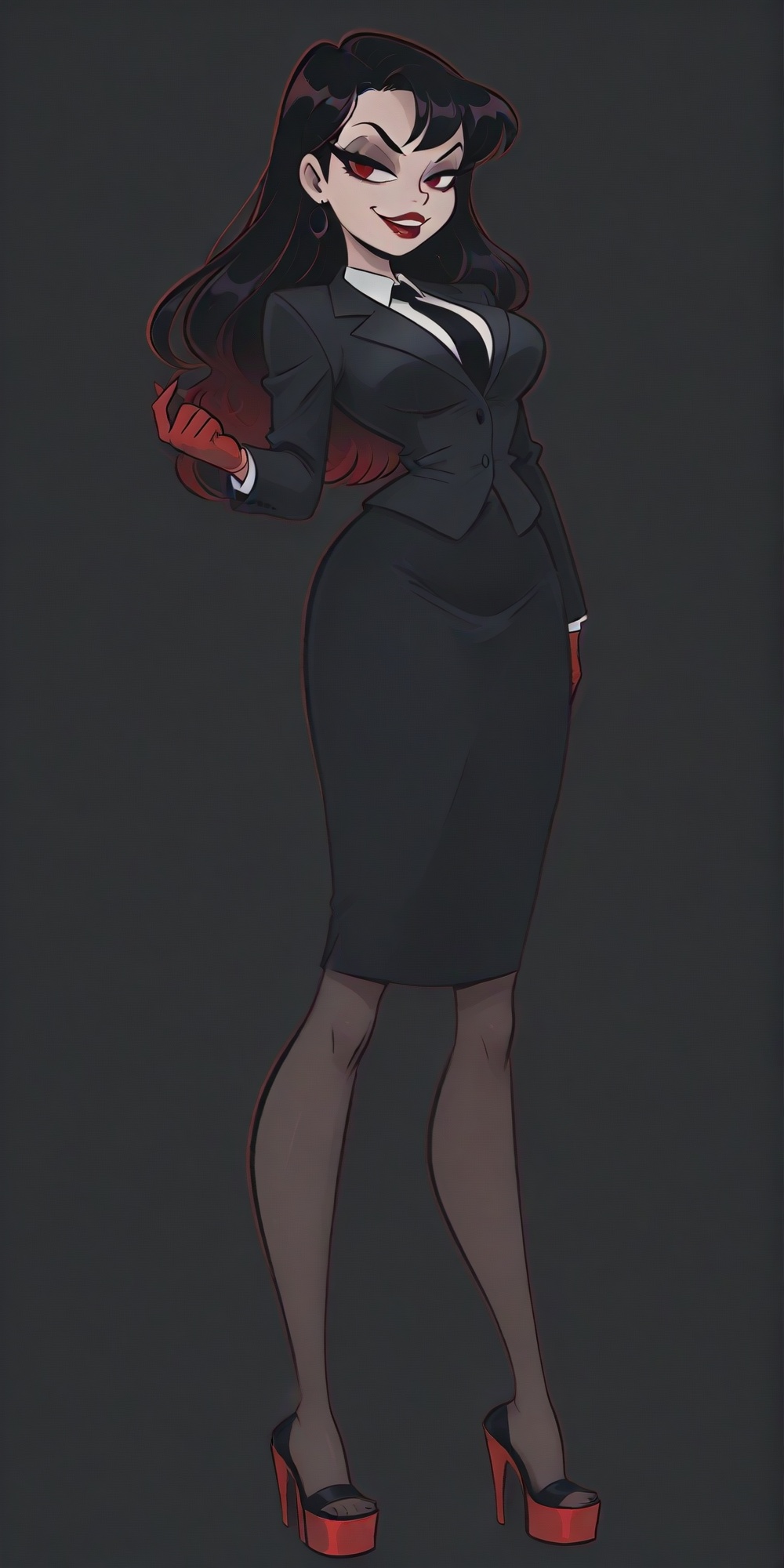 Goth villain female mafia mob lady boss,  black skirt business suit ,  black tie on Tensor.Art