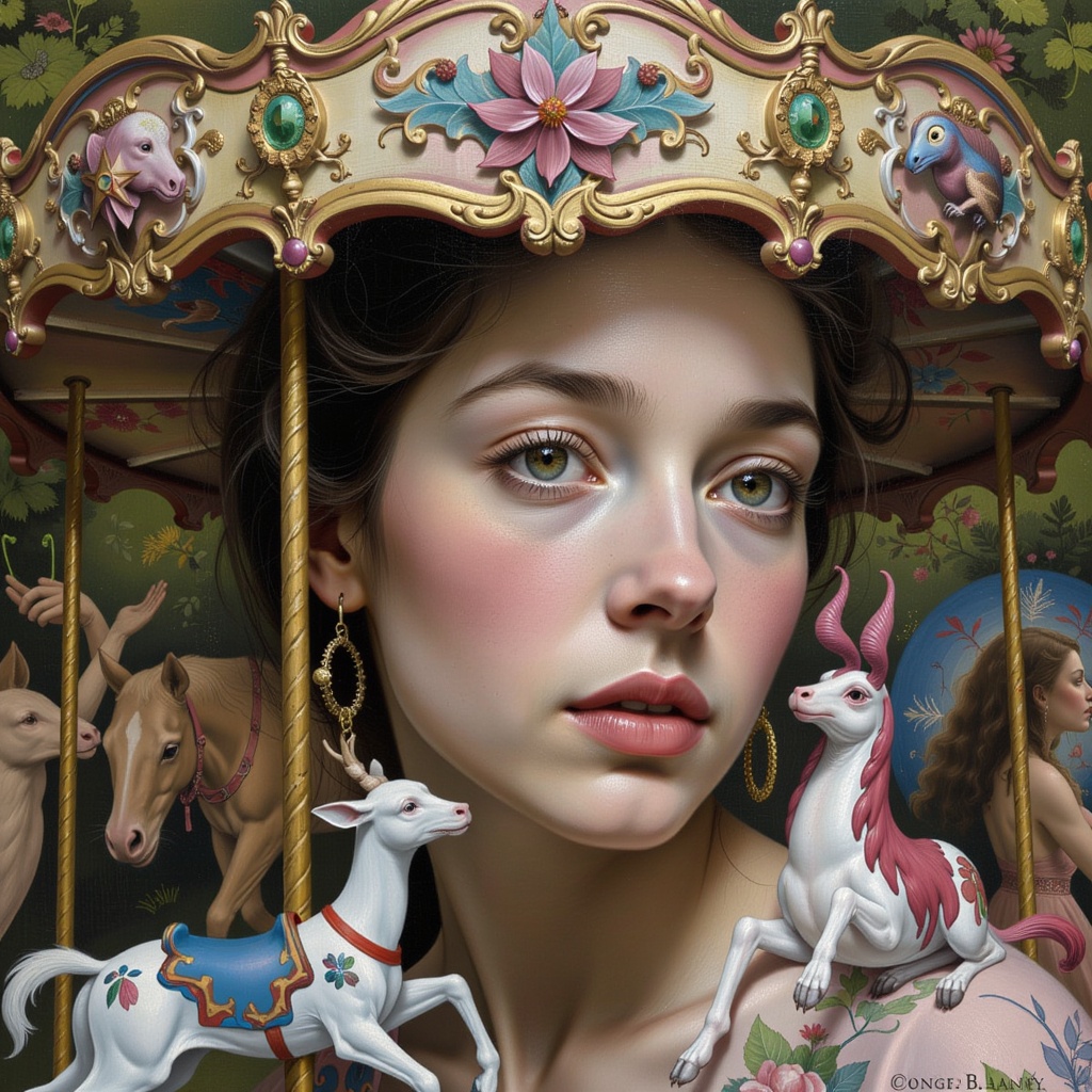 1 Merry-go-round-shaped Perm machine,  Bosch,  Oil painting on Tensor.Art