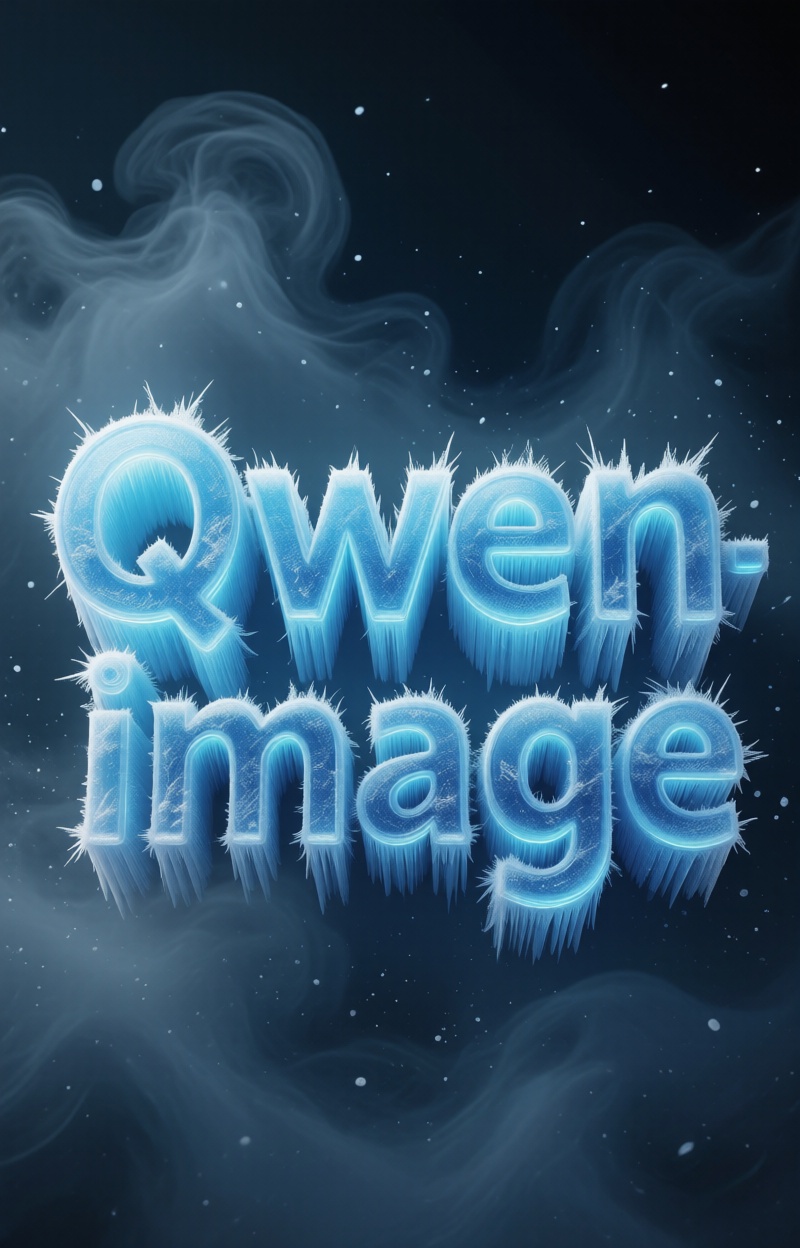 Kintypographyfus. Typography made of ice. Frosted letters glowing blue,  surrounded by mist. Сrystal texture,  ultra detai...