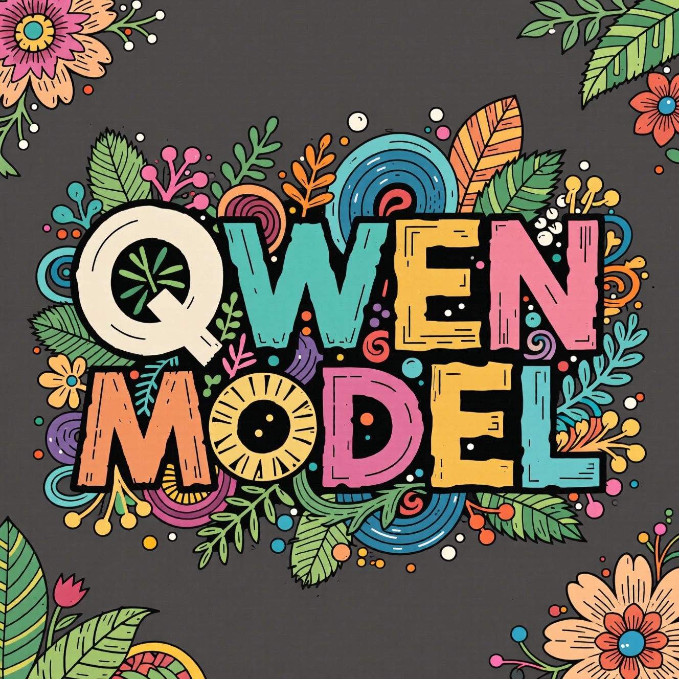 create a text : "QWEN MODEL" with Zentangle Text Art Style,  Multi Color on Tensor.Art
