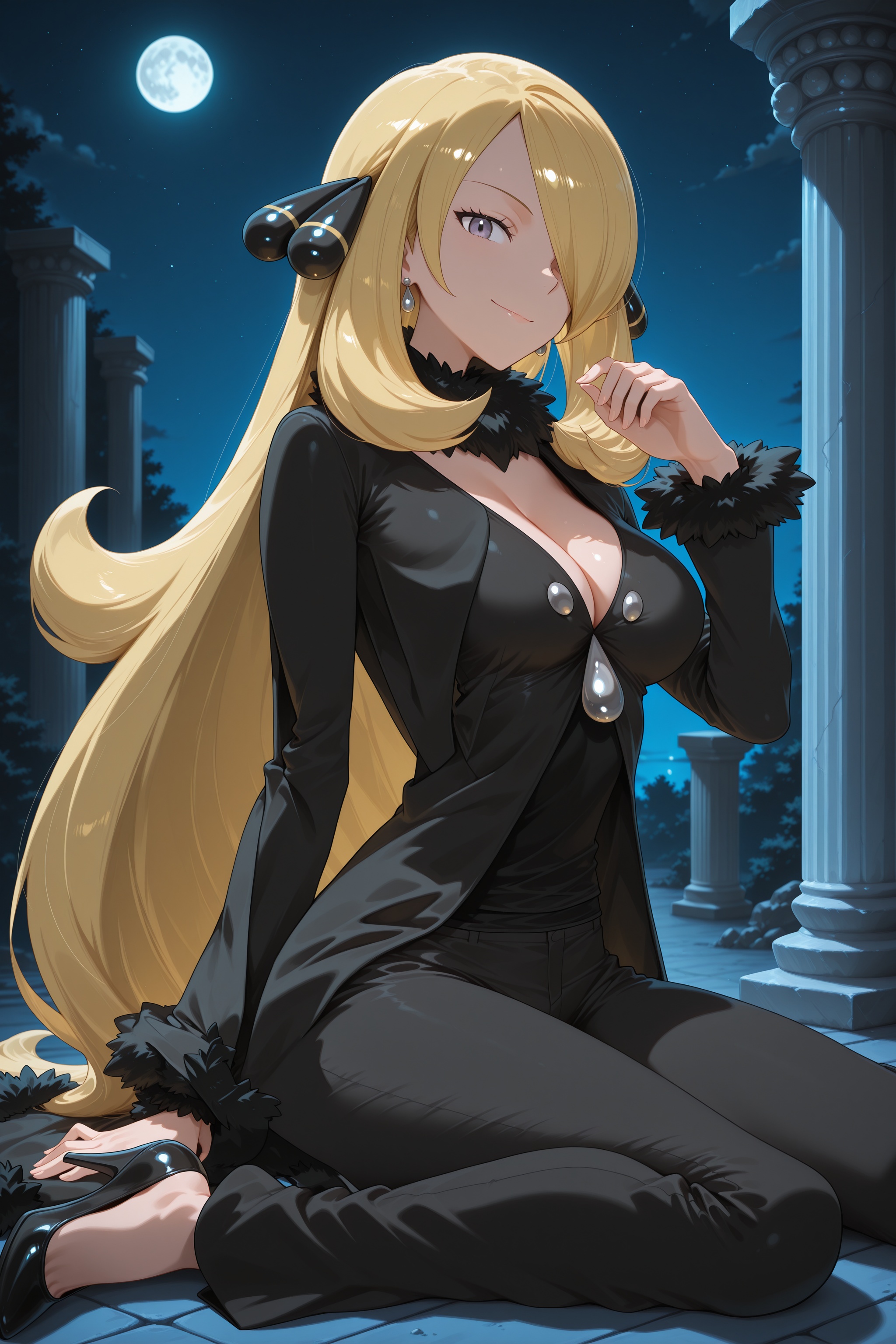 1girl,  cynthia_(pokemon),  breasts on Tensor.Art