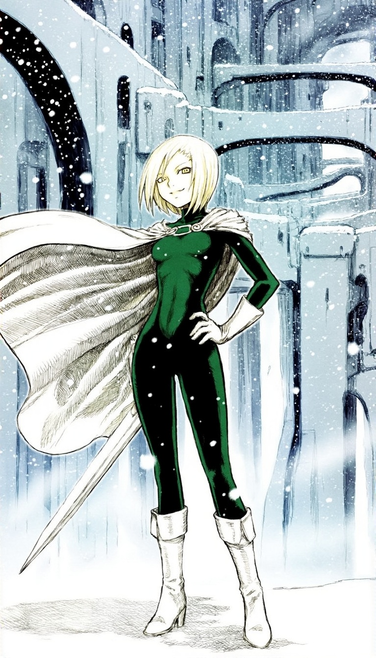 a monochrome manga illustration by tsutomo nihei,  1girl,  solo on Tensor.Art