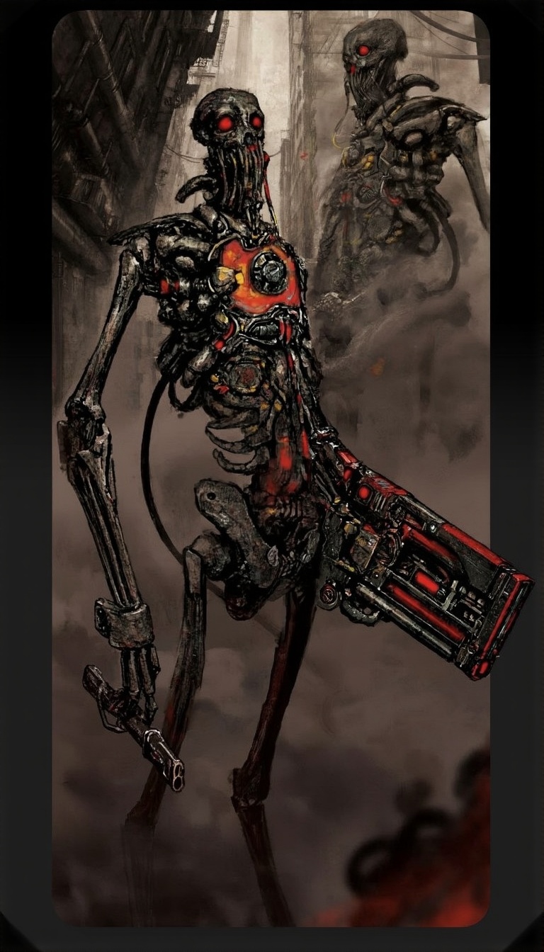 a scifi illustration by tsutomo nihei ,  robot,  weapon on Tensor.Art