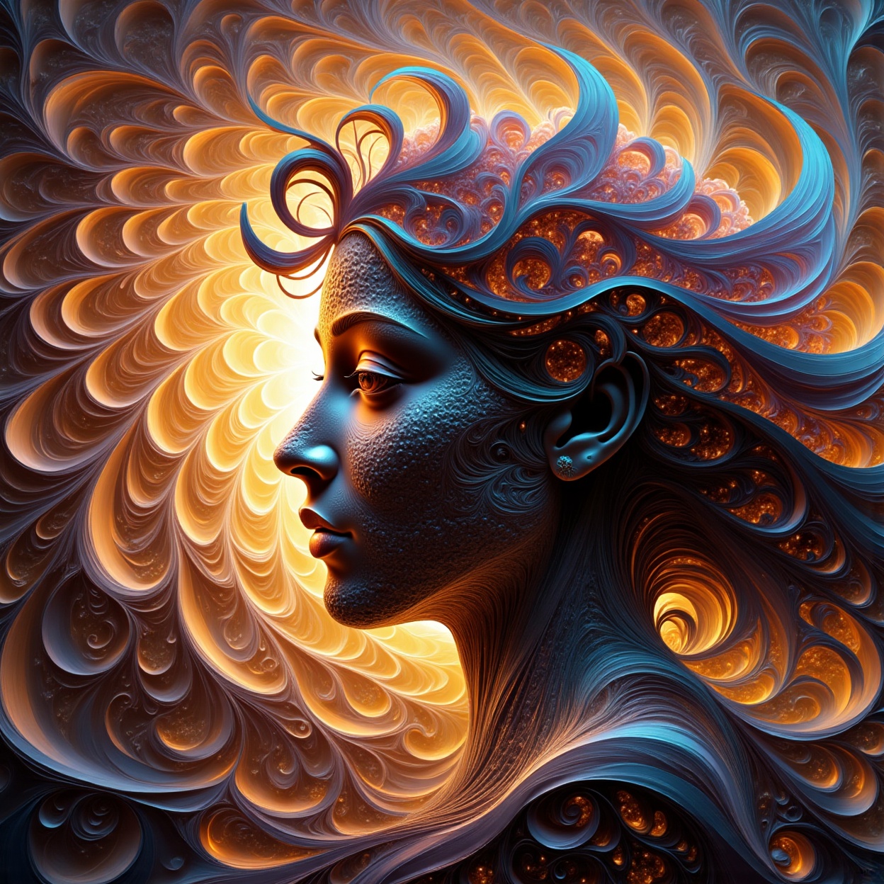 Fractalcreaplay,  fractal background. Portrait of a human face,  portrait in profile on Tensor.Art