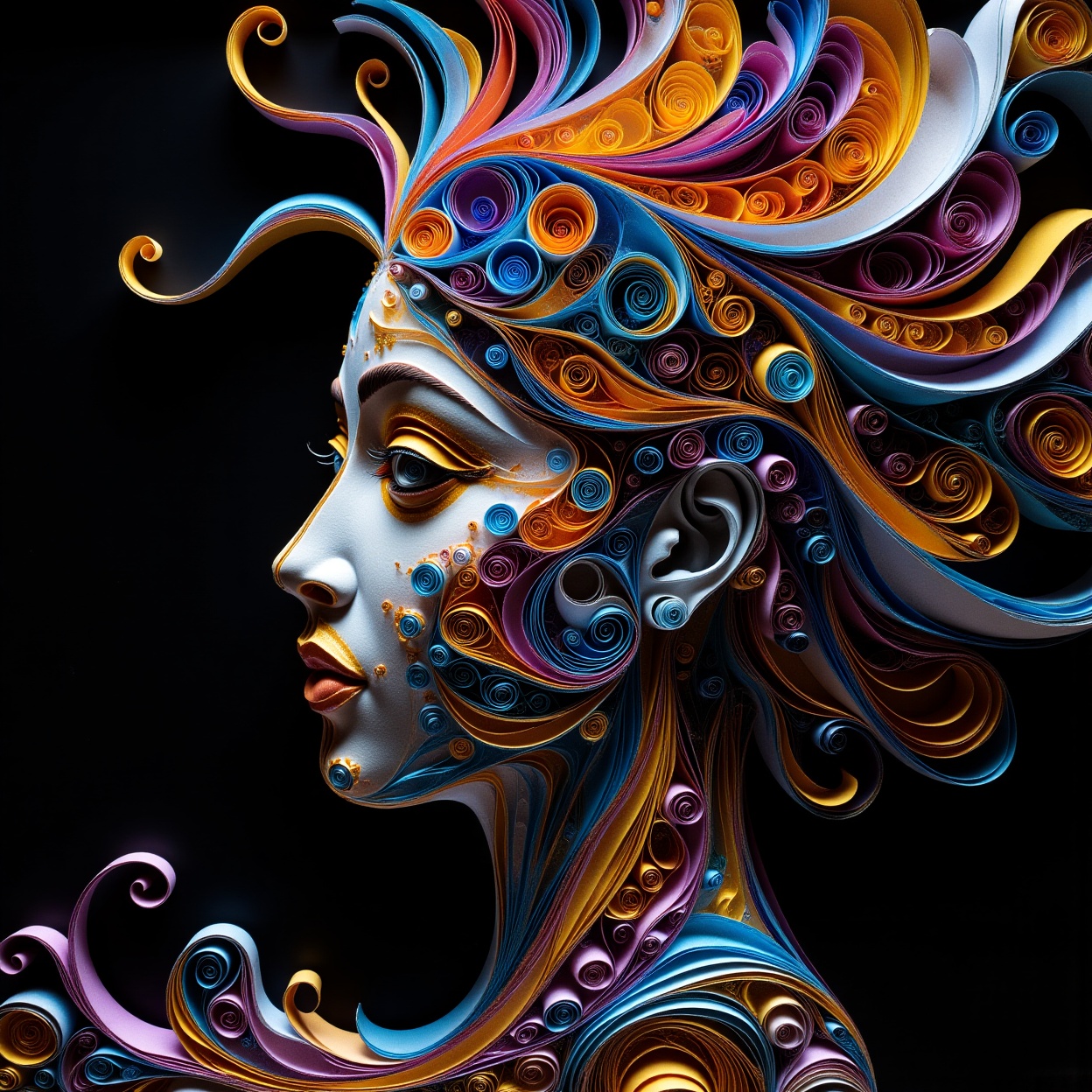 Fractalcreaplay,  fractal background. Portrait of a human face,  portrait in profile on Tensor.Art