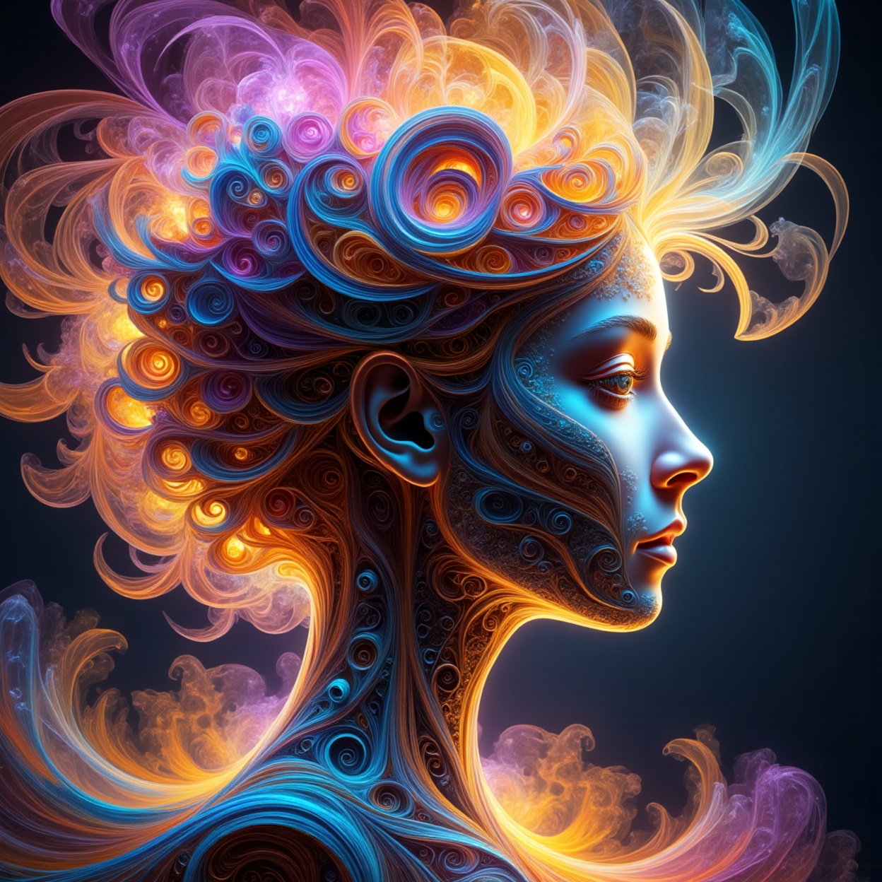 Fractalcreaplay,  fractal background. Portrait of a human face,  portrait in profile on Tensor.Art