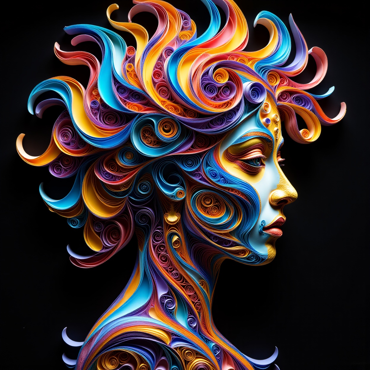 Fractalcreaplay,  fractal background. Portrait of a human face,  portrait in profile on Tensor.Art
