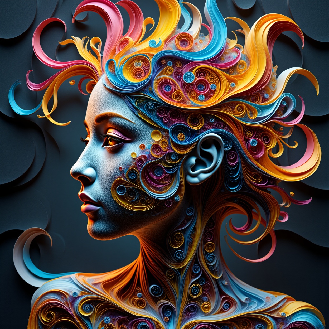 Portrait of a human face,  portrait in profile,  fractal face on Tensor.Art