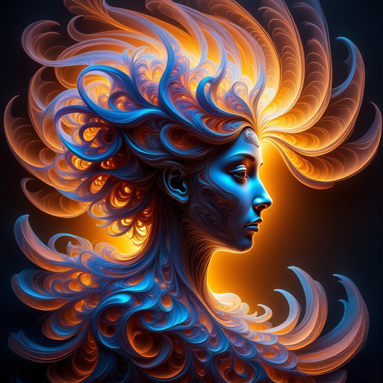 Fractalcreaplay,  fractal background. Portrait of a human face,  portrait in profile on Tensor.Art