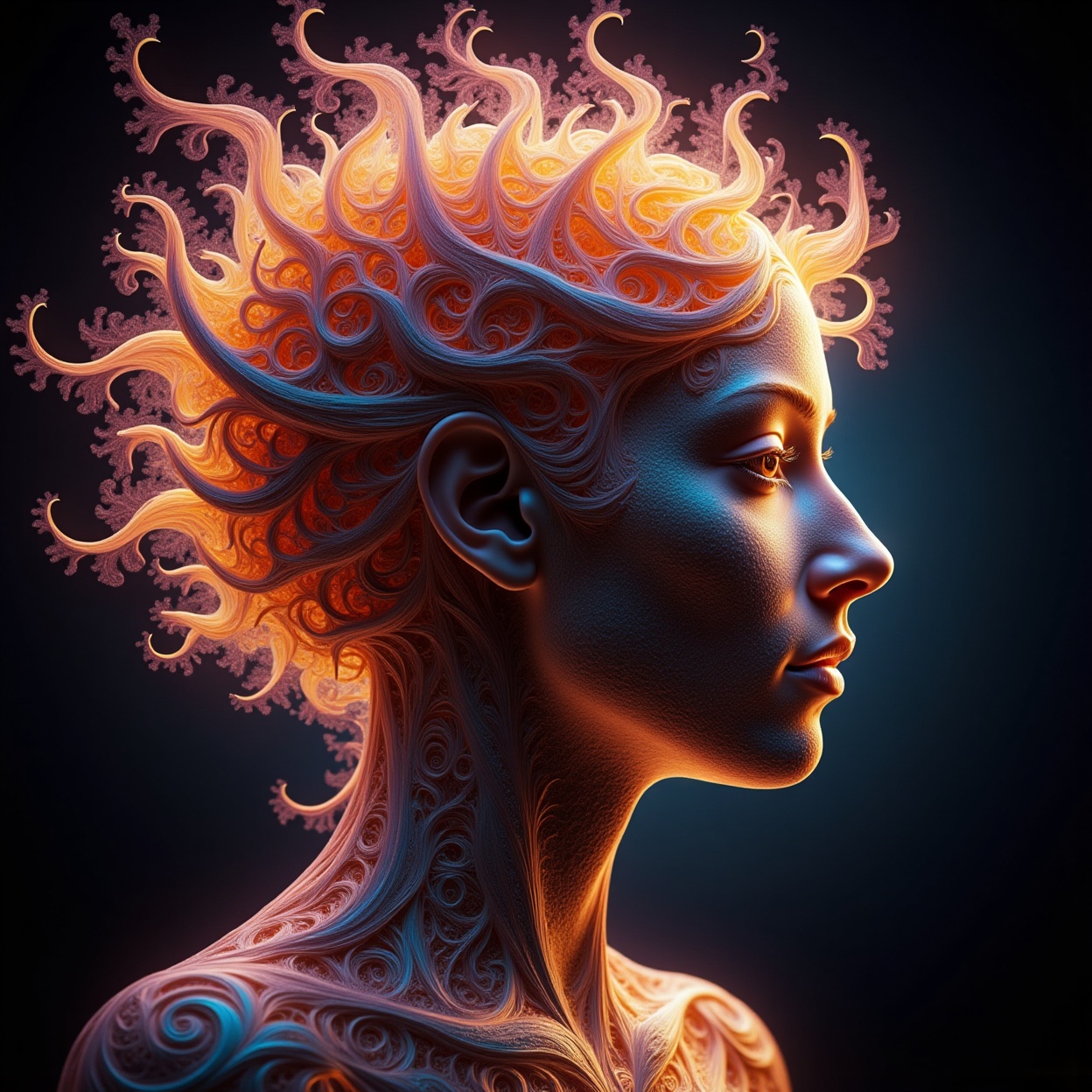 Portrait of a human face,  portrait in profile,  fractal face on Tensor.Art