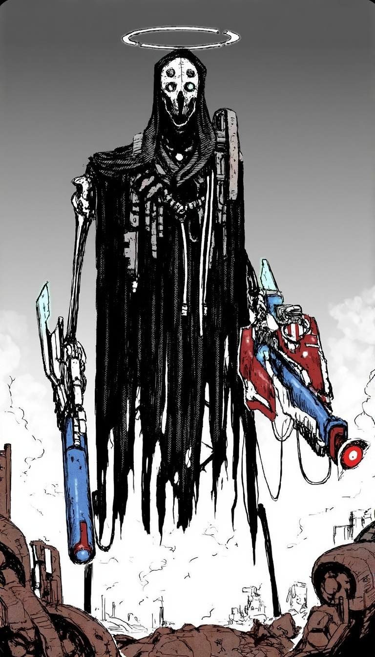 a monochrome manga illustration by tsutomo nihei,  science fiction,  weapon on Tensor.Art