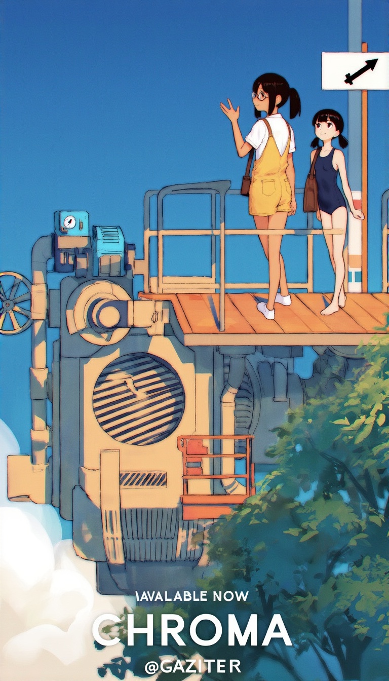 a indie video game poster available now on steam titled 'Chroma' multiple girls,  swimsuit,  3girls on Tensor.Art