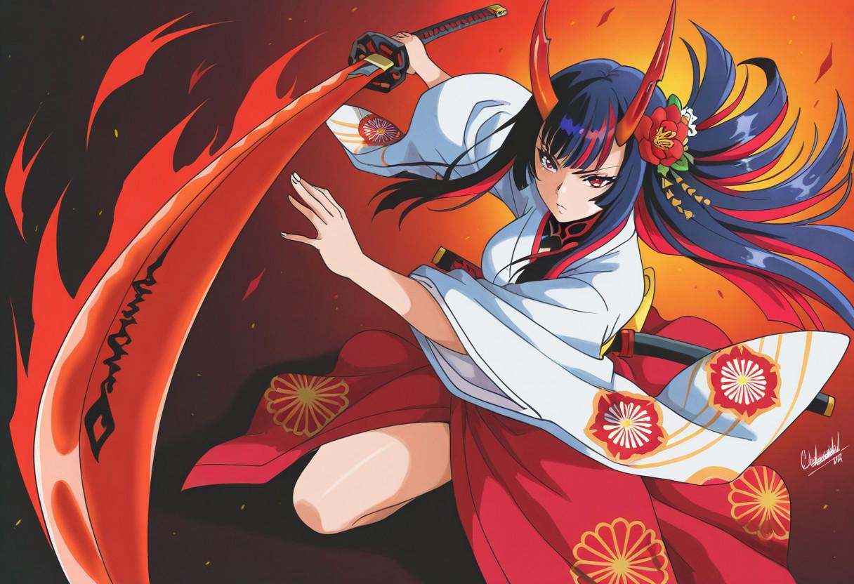 1girl,  red dress,  horns on Tensor.Art