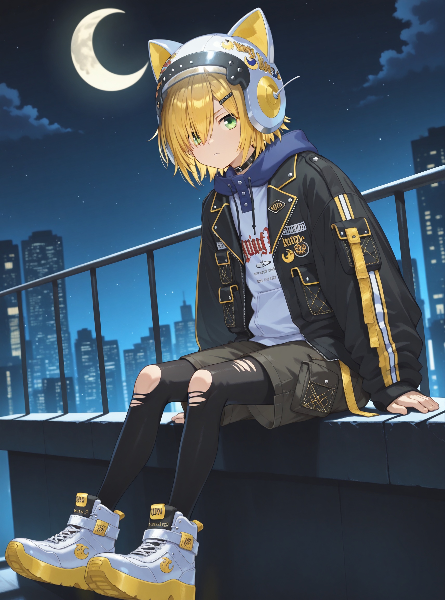night,  crescent moon,  1boy on Tensor.Art
