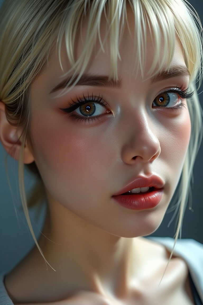 A high-resolution,  ultra-detailed image of 1girl solo short hair blonde hair looking at viewer bangs hair between eyes pa...