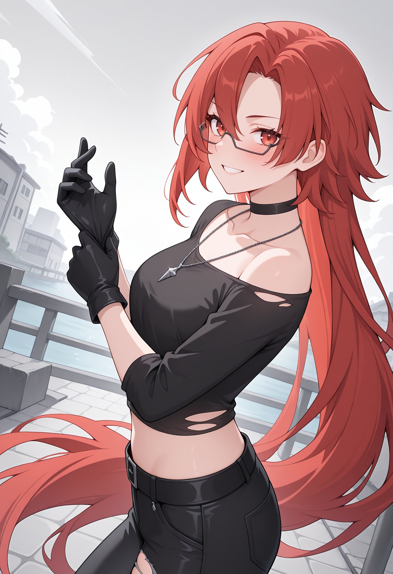 black choker,  collarbone,  necklace on Tensor.Art