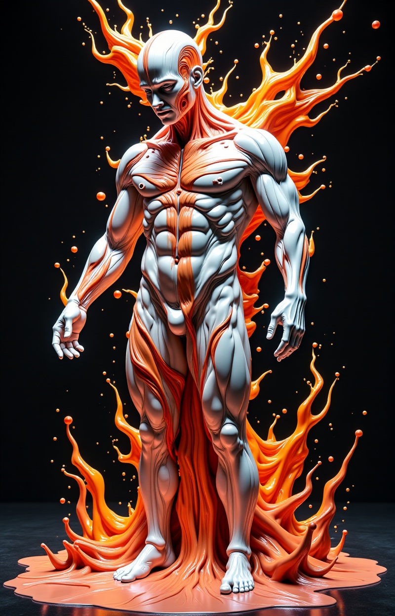 Meltcreaplay. Human body full clothed,  full dressed melting into a statue,  liquid morphing effect on Tensor.Art